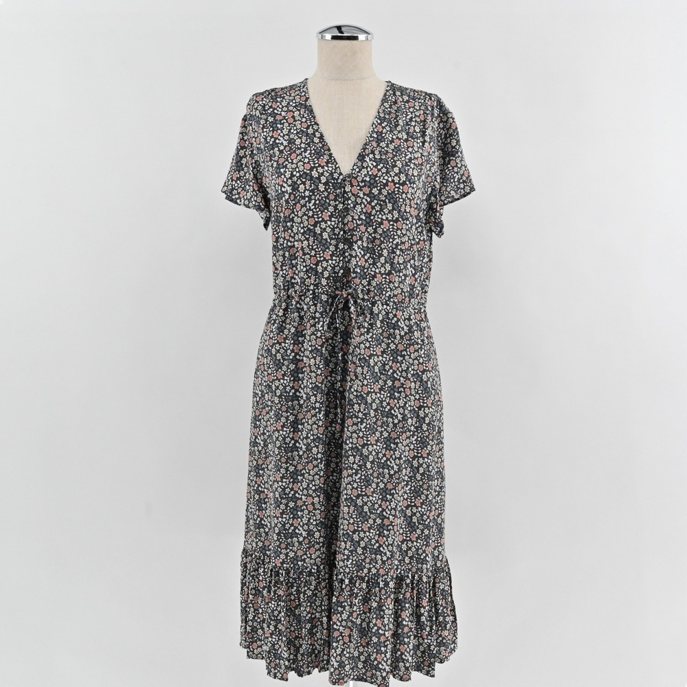 Rails Kiki Midi Dress‎ Womens Size S Black Vintage Floral V-Neck Ruffle Boho S S